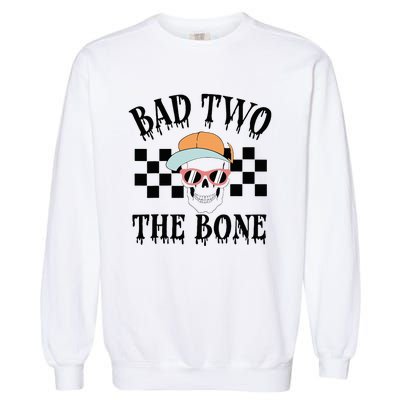 Funny 2nd Birthday Halloween Skeleton Boy Bad Two The Bone Garment-Dyed Sweatshirt