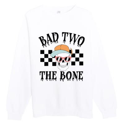 Funny 2nd Birthday Halloween Skeleton Boy Bad Two The Bone Premium Crewneck Sweatshirt