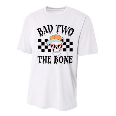 Funny 2nd Birthday Halloween Skeleton Boy Bad Two The Bone Performance Sprint T-Shirt