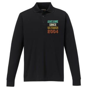 Funny 20th Birthday Awesome Since Oct 2004 Born In October Performance Long Sleeve Polo