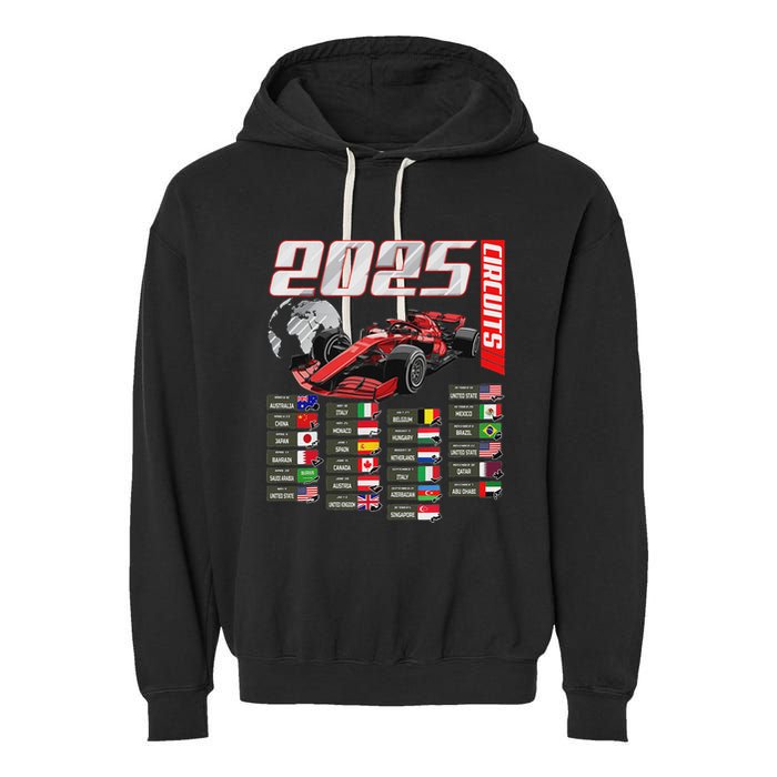 Formula 2025 Circuits Formula 2025 Schedule Racing Car Track Garment-Dyed Fleece Hoodie