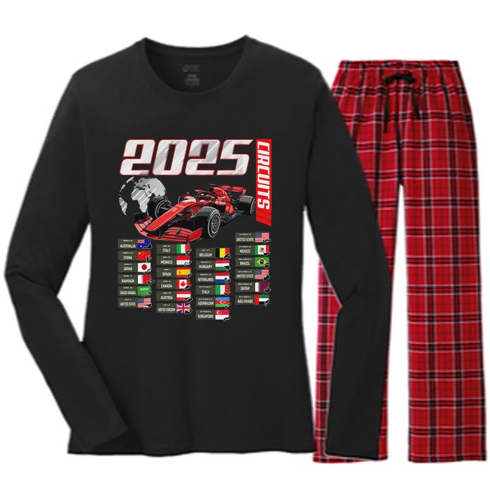 Formula 2025 Circuits Formula 2025 Schedule Racing Car Track Women's Long Sleeve Flannel Pajama Set 