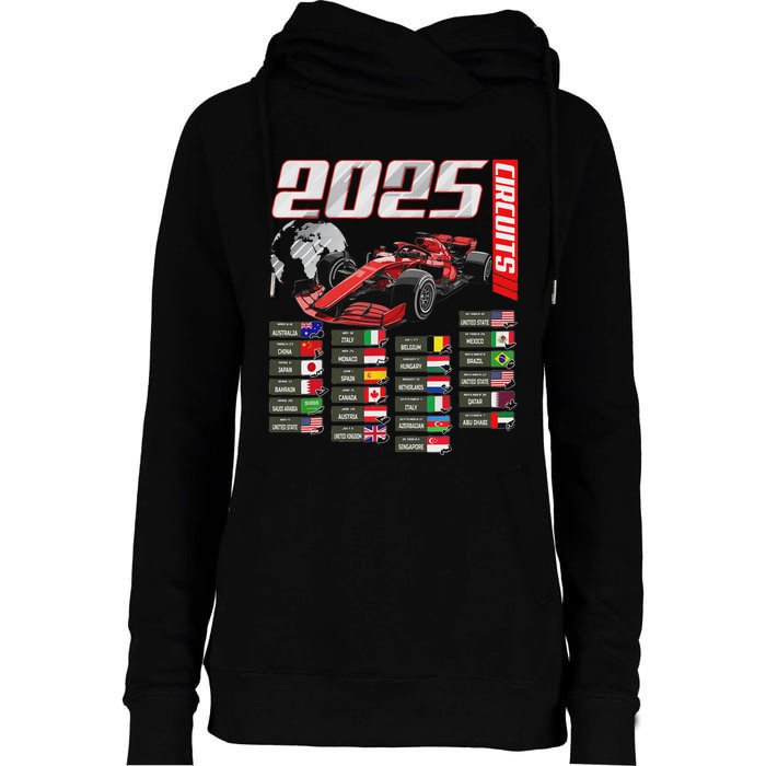 Formula 2025 Circuits Formula 2025 Schedule Racing Car Track Womens Funnel Neck Pullover Hood