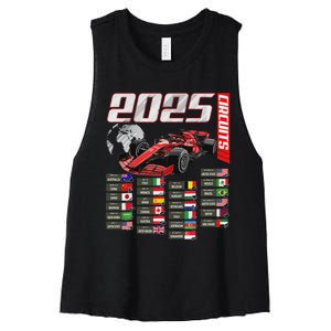 Formula 2025 Circuits Formula 2025 Schedule Racing Car Track Women's Racerback Cropped Tank