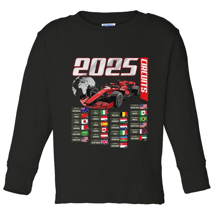 Formula 2025 Circuits Formula 2025 Schedule Racing Car Track Toddler Long Sleeve Shirt