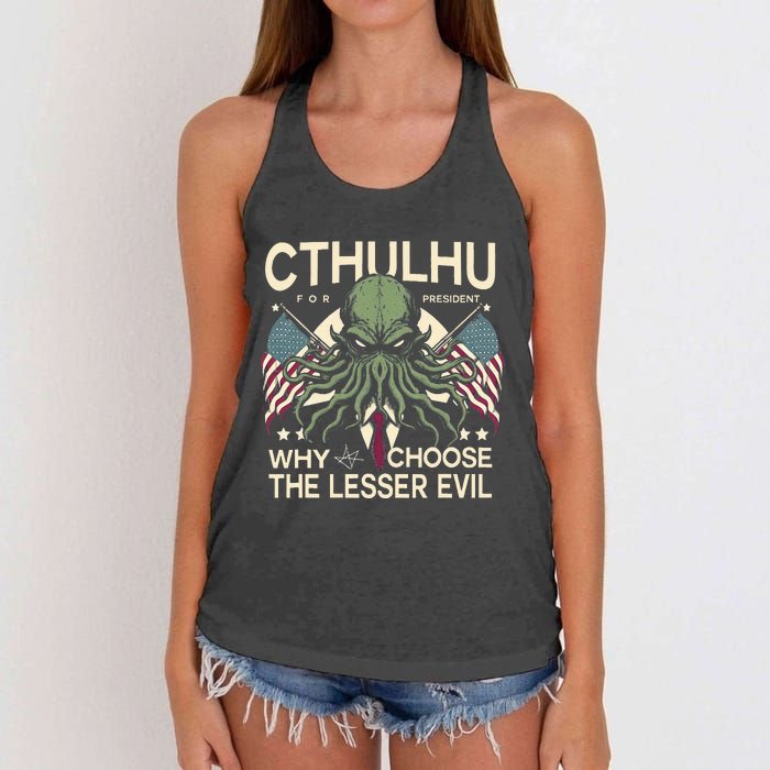 Funny 2024 elections Cthulhu for President Women's Knotted Racerback Tank