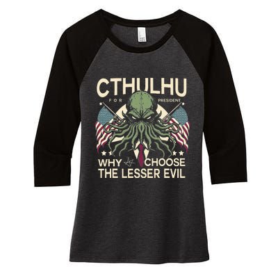 Funny 2024 elections Cthulhu for President Women's Tri-Blend 3/4-Sleeve Raglan Shirt