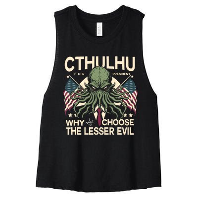 Funny 2024 Elections Cthulhu For President Women's Racerback Cropped Tank