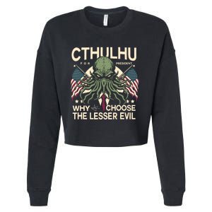 Funny 2024 Elections Cthulhu For President Cropped Pullover Crew