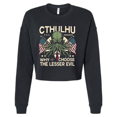 Funny 2024 Elections Cthulhu For President Cropped Pullover Crew