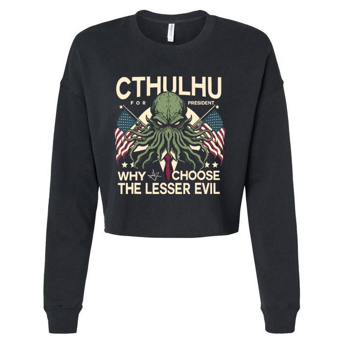 Funny 2024 Elections Cthulhu For President Cropped Pullover Crew