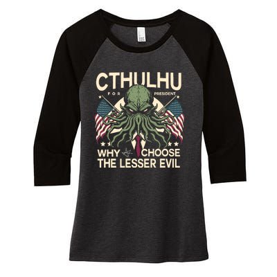 Funny 2024 Elections Cthulhu For President Women's Tri-Blend 3/4-Sleeve Raglan Shirt