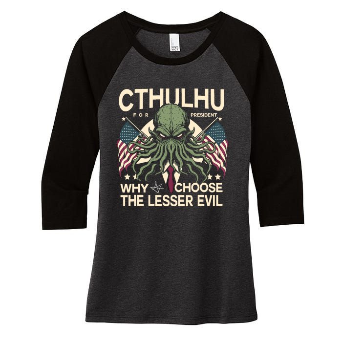 Funny 2024 Elections Cthulhu For President Women's Tri-Blend 3/4-Sleeve Raglan Shirt