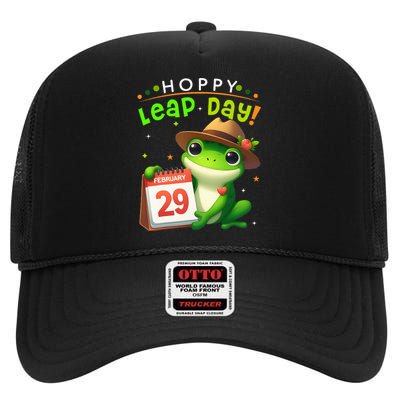 February 29th Funny Frog Leap Day Matching Leap Year 2024 High Crown Mesh Back Trucker Hat