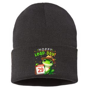 February 29th Funny Frog Leap Day Matching Leap Year 2024 Sustainable Knit Beanie