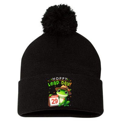 February 29th Funny Frog Leap Day Matching Leap Year 2024 Pom Pom 12in Knit Beanie