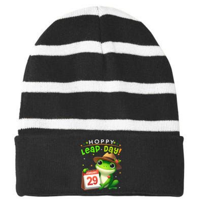 February 29th Funny Frog Leap Day Matching Leap Year 2024 Striped Beanie with Solid Band