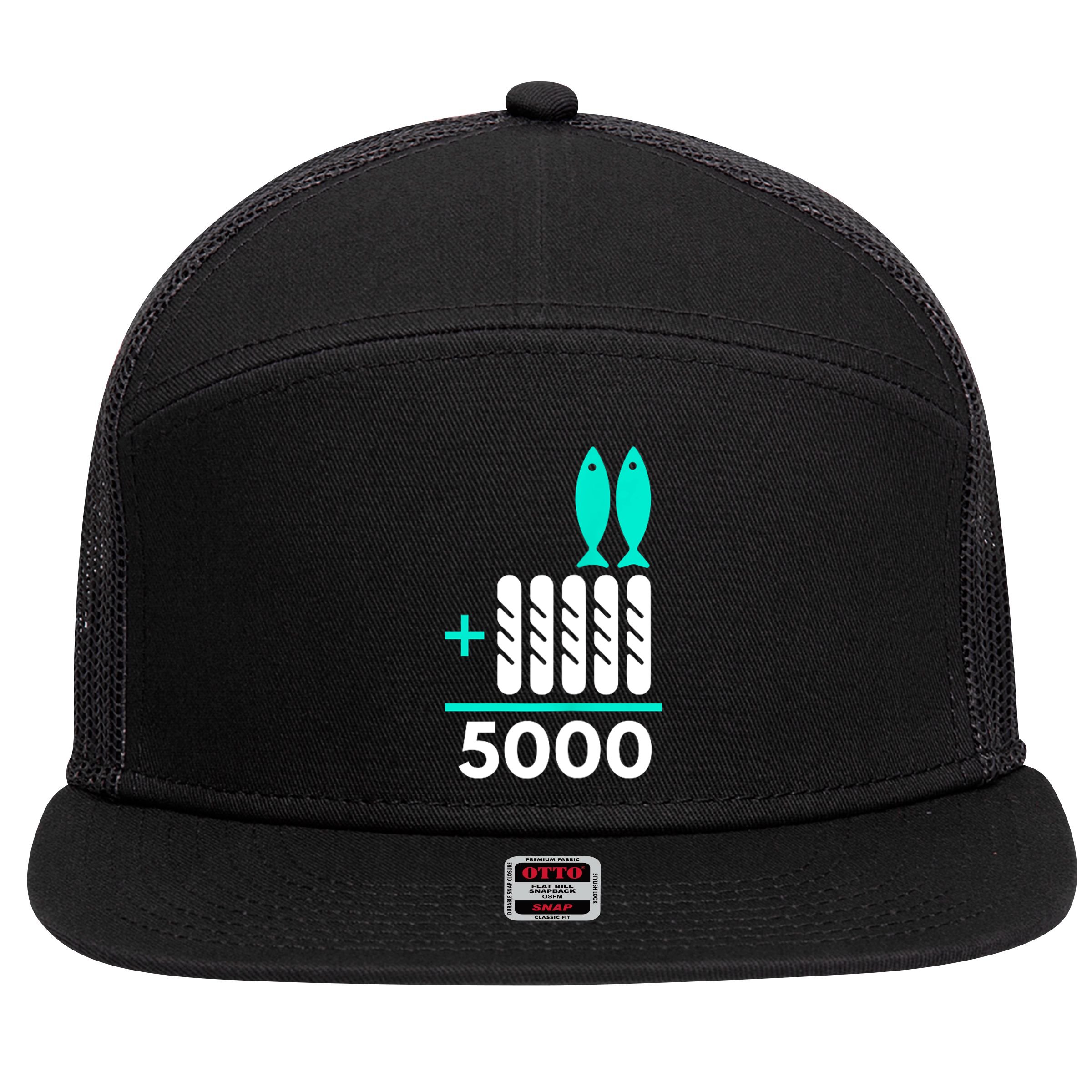 Funny 2 Fish +5 Loaves = 5000/5 Loaves And 2 Fish Gift 7 Panel Mesh Trucker Snapback Hat