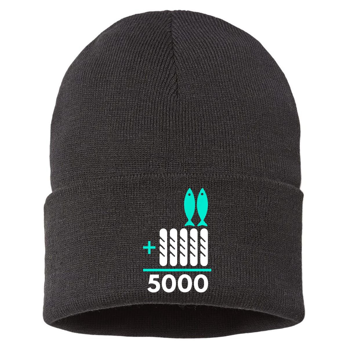 Funny 2 Fish +5 Loaves = 5000/5 Loaves And 2 Fish Gift Sustainable Knit Beanie