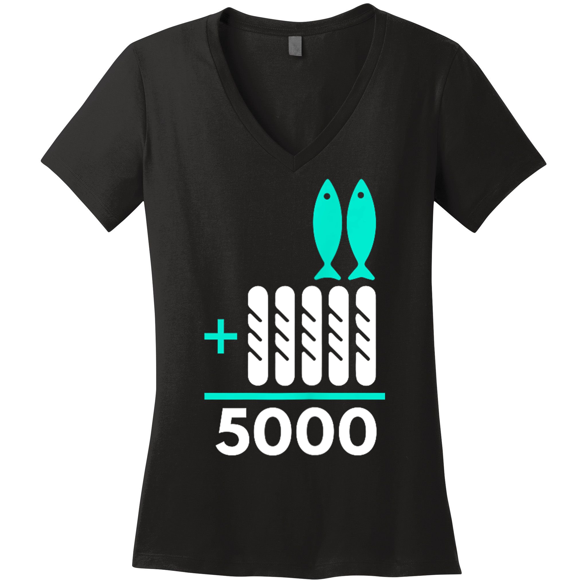 Funny 2 Fish +5 Loaves = 5000/5 Loaves And 2 Fish Gift Women's V-Neck T-Shirt