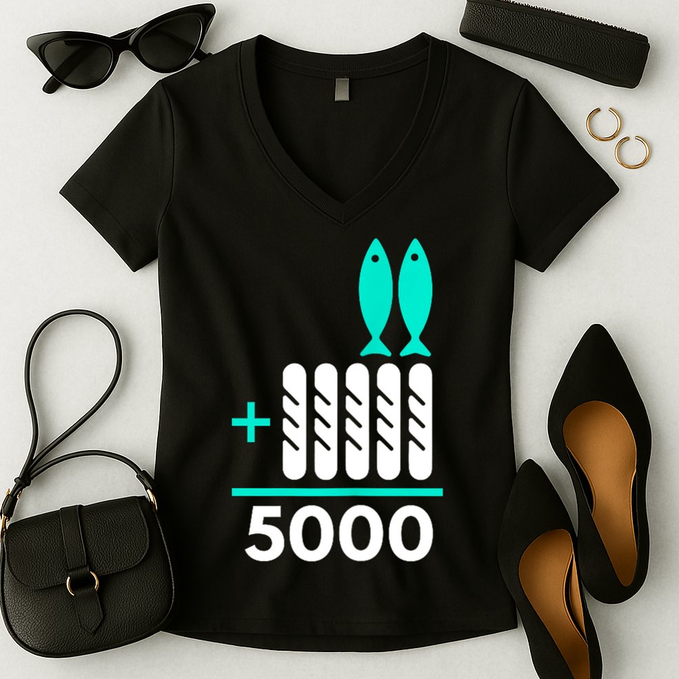 Funny 2 Fish +5 Loaves = 5000/5 Loaves And 2 Fish Gift Women's V-Neck T-Shirt