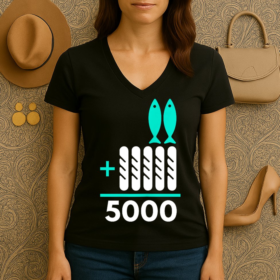 Funny 2 Fish +5 Loaves = 5000/5 Loaves And 2 Fish Gift Women's V-Neck T-Shirt