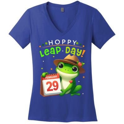 February 29th Funny Frog Leap Day Matching Leap Year 2024 Women's V-Neck T-Shirt