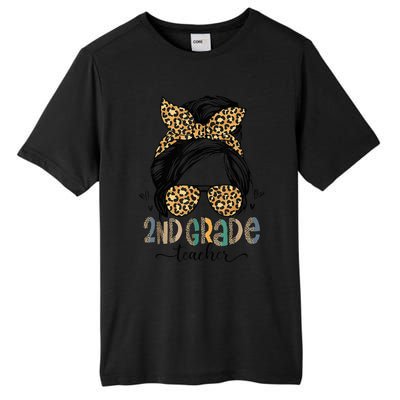 Funny 2nd Grade Teacher Messy Bun Leopard Back To School Tall Fusion ChromaSoft Performance T-Shirt