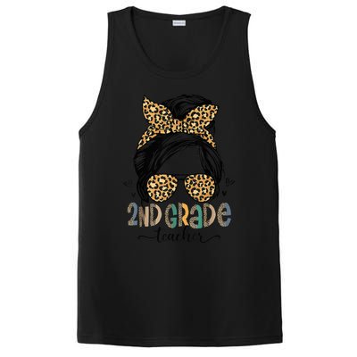 Funny 2nd Grade Teacher Messy Bun Leopard Back To School PosiCharge Competitor Tank