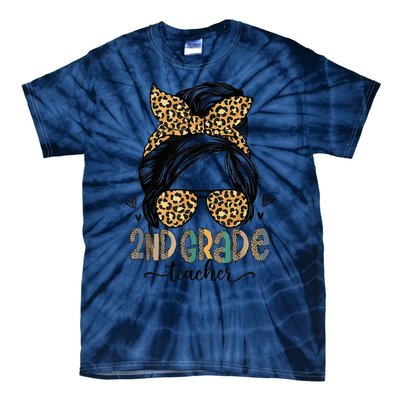 Funny 2nd Grade Teacher Messy Bun Leopard Back To School Tie-Dye T-Shirt