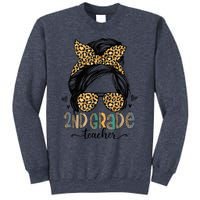 Funny 2nd Grade Teacher Messy Bun Leopard Back To School Sweatshirt