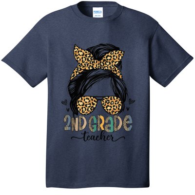 Funny 2nd Grade Teacher Messy Bun Leopard Back To School T-Shirt