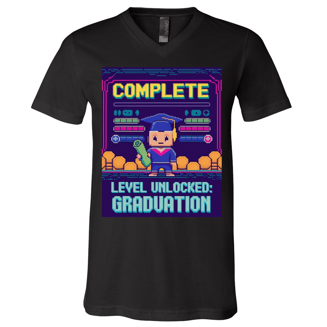 Funny 2025 Gamer Level Complete Master College Graduation V-Neck T-Shirt