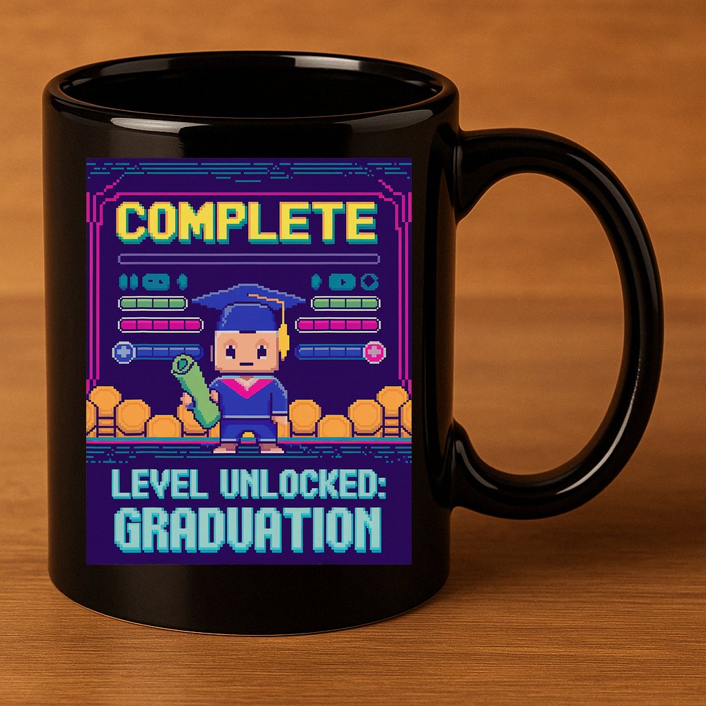 Funny 2025 Gamer Level Complete Master College Graduation 11oz C Handle Ceramic Mug