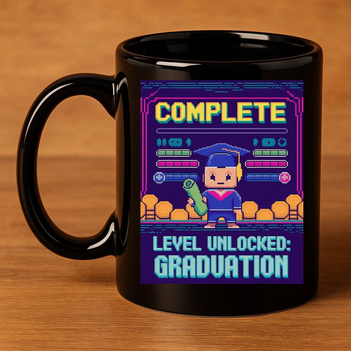 Funny 2025 Gamer Level Complete Master College Graduation 11oz C Handle Ceramic Mug