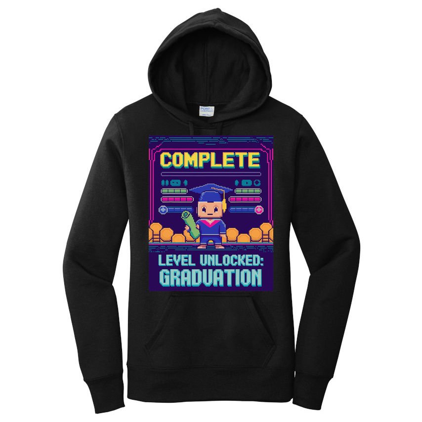 Funny 2025 Gamer Level Complete Master College Graduation Women's Pullover Hoodie