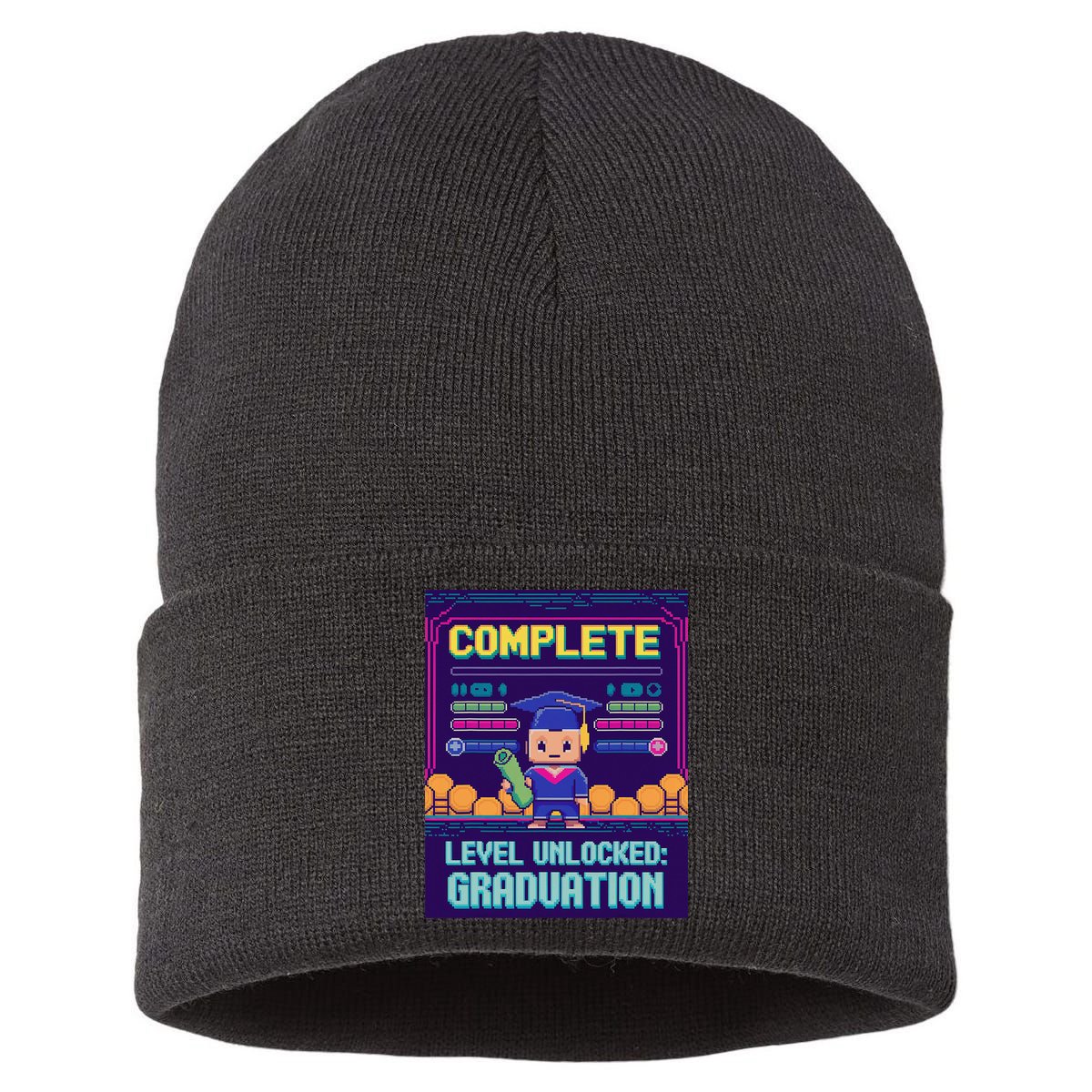 Funny 2025 Gamer Level Complete Master College Graduation Sustainable Knit Beanie