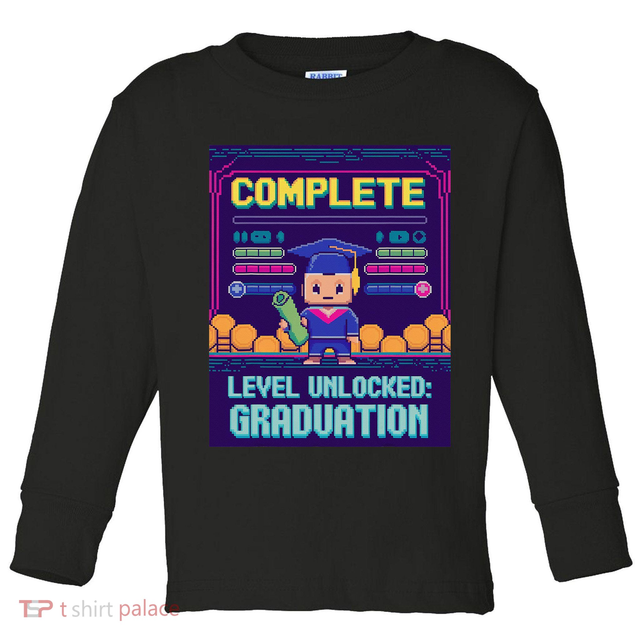 Funny 2025 Gamer Level Complete Master College Graduation Toddler Long Sleeve Shirt