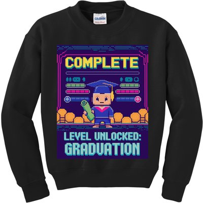 Funny 2025 Gamer Level Complete Master College Graduation Kids Sweatshirt
