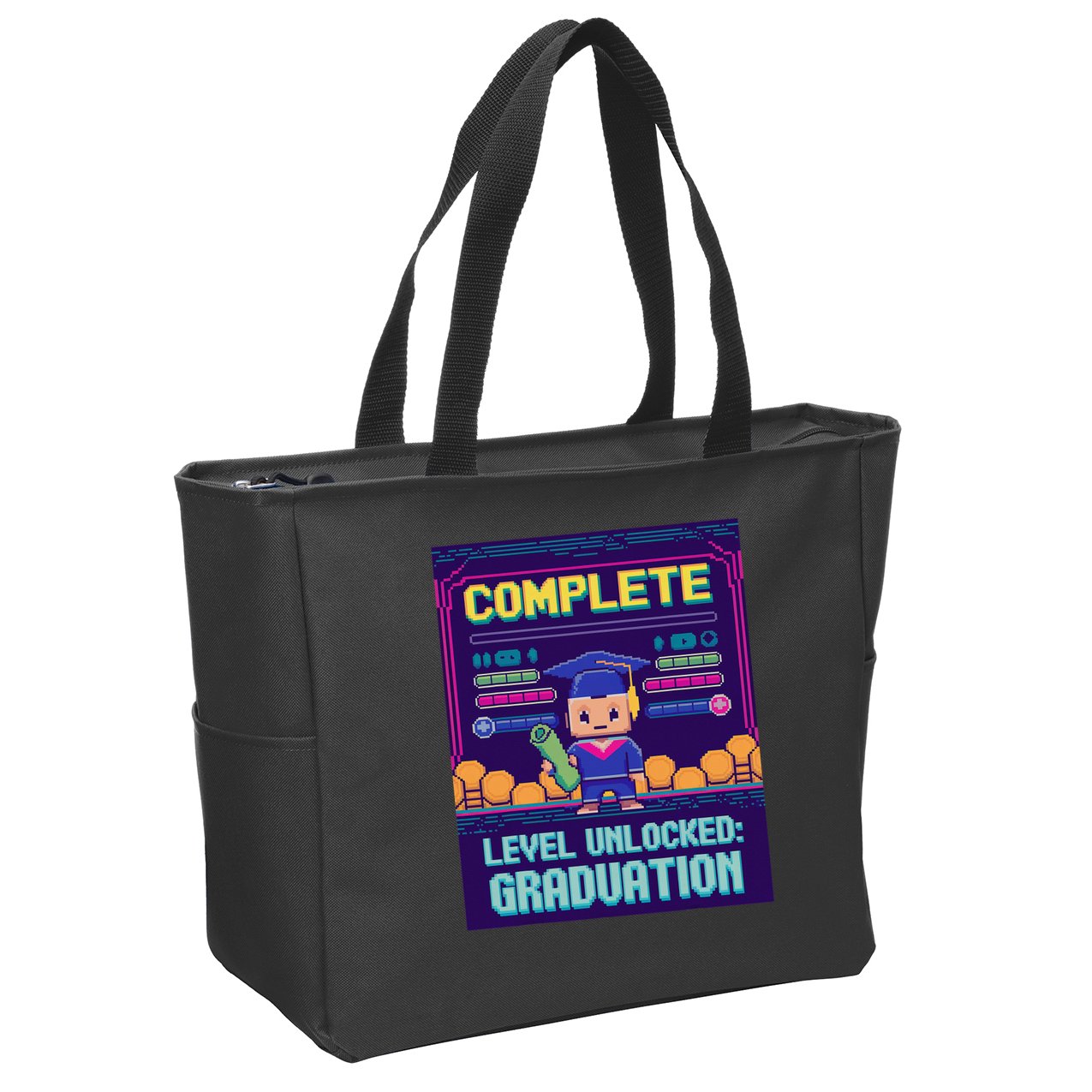 Funny 2025 Gamer Level Complete Master College Graduation Zip Tote Bag