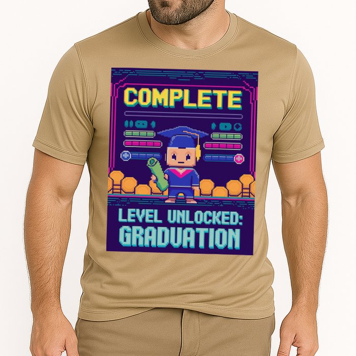 Funny 2025 Gamer Level Complete Master College Graduation Cooling Performance Crew T-Shirt