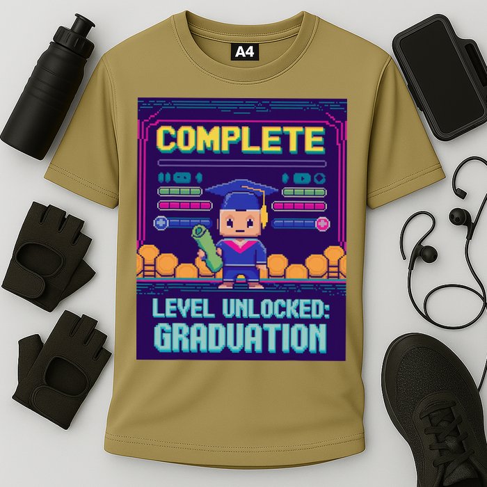 Funny 2025 Gamer Level Complete Master College Graduation Cooling Performance Crew T-Shirt