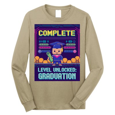 Funny 2025 Gamer Level Complete Master College Graduation Long Sleeve Shirt