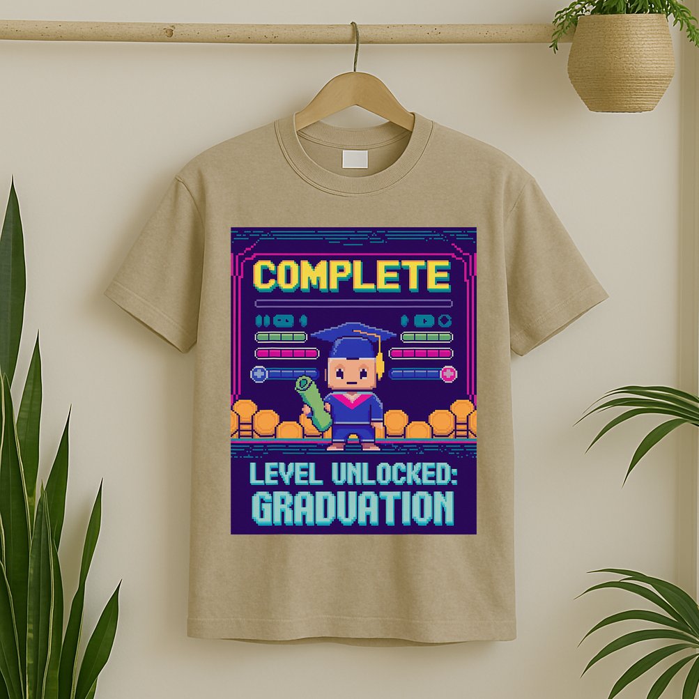 Funny 2025 Gamer Level Complete Master College Graduation T-Shirt