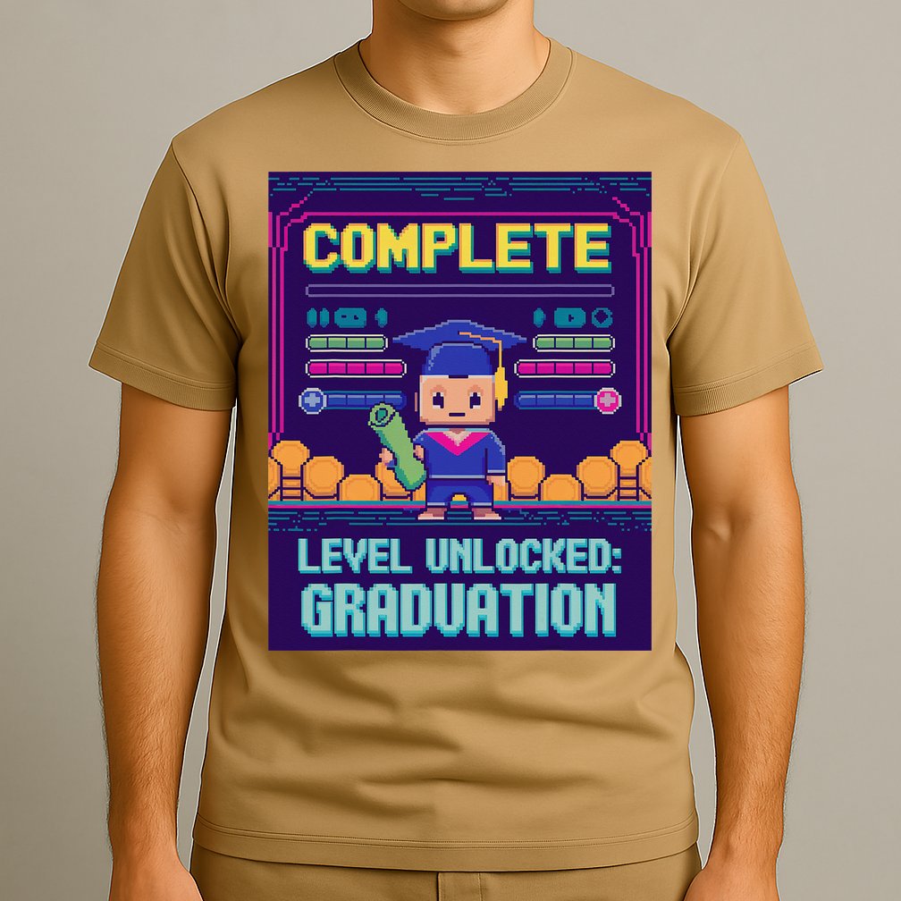 Funny 2025 Gamer Level Complete Master College Graduation T-Shirt