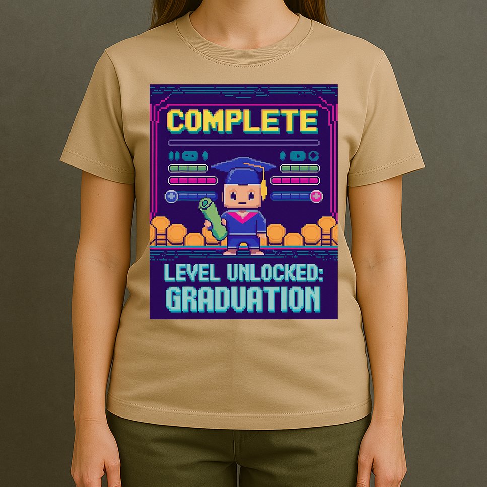 Funny 2025 Gamer Level Complete Master College Graduation T-Shirt