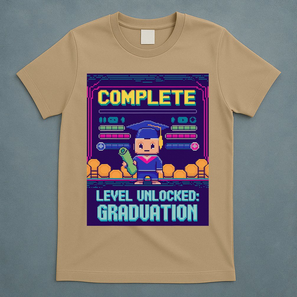 Funny 2025 Gamer Level Complete Master College Graduation T-Shirt