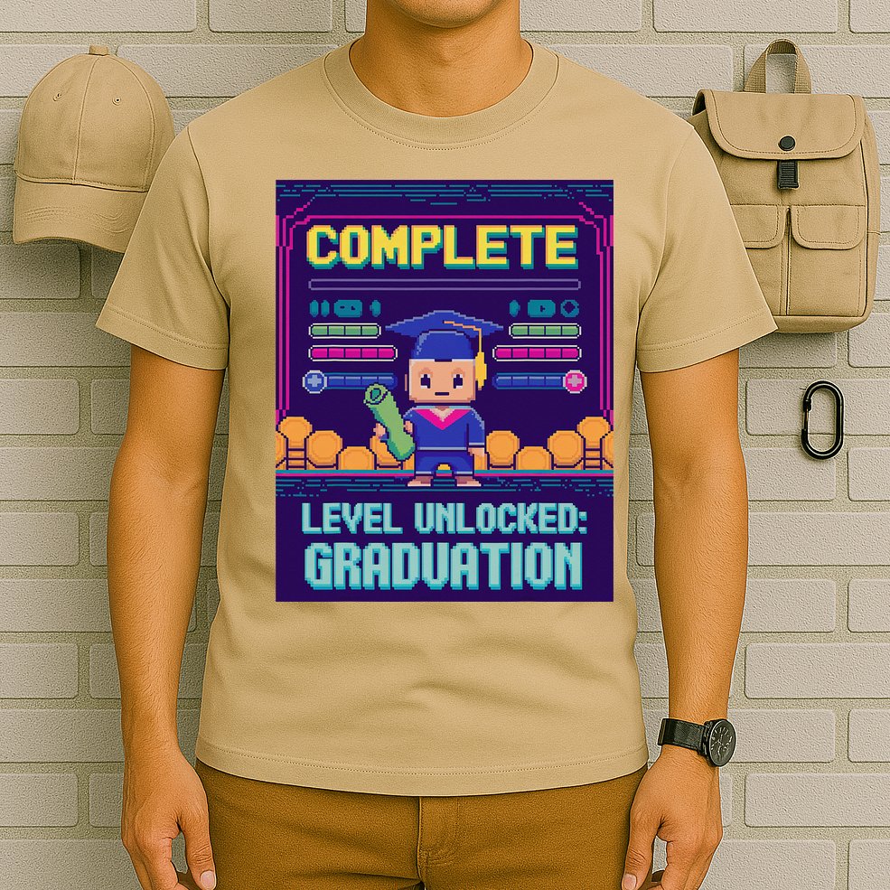 Funny 2025 Gamer Level Complete Master College Graduation T-Shirt