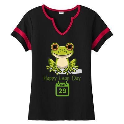 February 29th Leap Day Frog Cute Matching Leap Year 2024 Ladies Halftime Notch Neck Tee