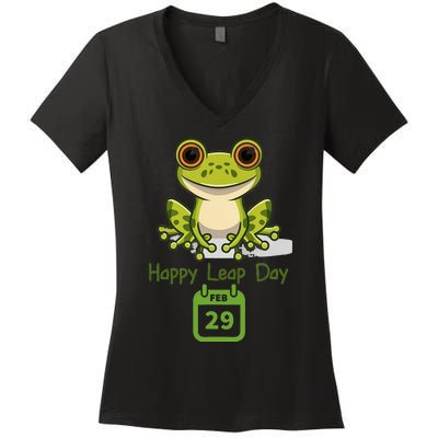 February 29th Leap Day Frog Cute Matching Leap Year 2024 Women's V-Neck T-Shirt